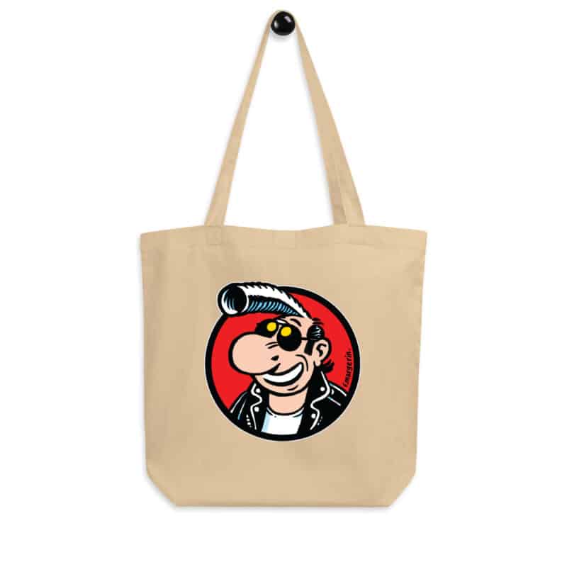 Tote bag beige "Lucien et sa banane emblématique", illustration rétro signée Frank Margerin.