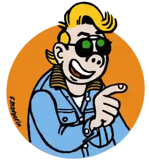 Illustration de Gillou, personnage de Frank Margerin, avec sa banane blonde, ses lunettes noires et sa veste en jean.