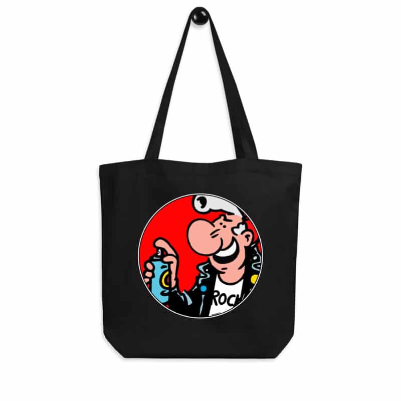 Tote bag noir "Lucien tagueur", illustration rétro et humoristique de Frank Margerin.