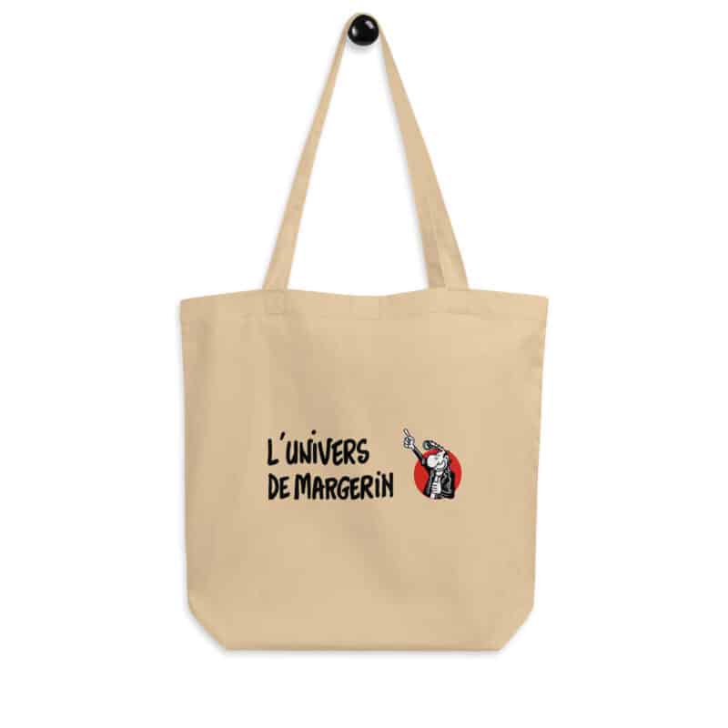 Tote bag beige "L'Univers de Margerin" avec logo du site et design inspiré de l'univers de Frank Margerin.