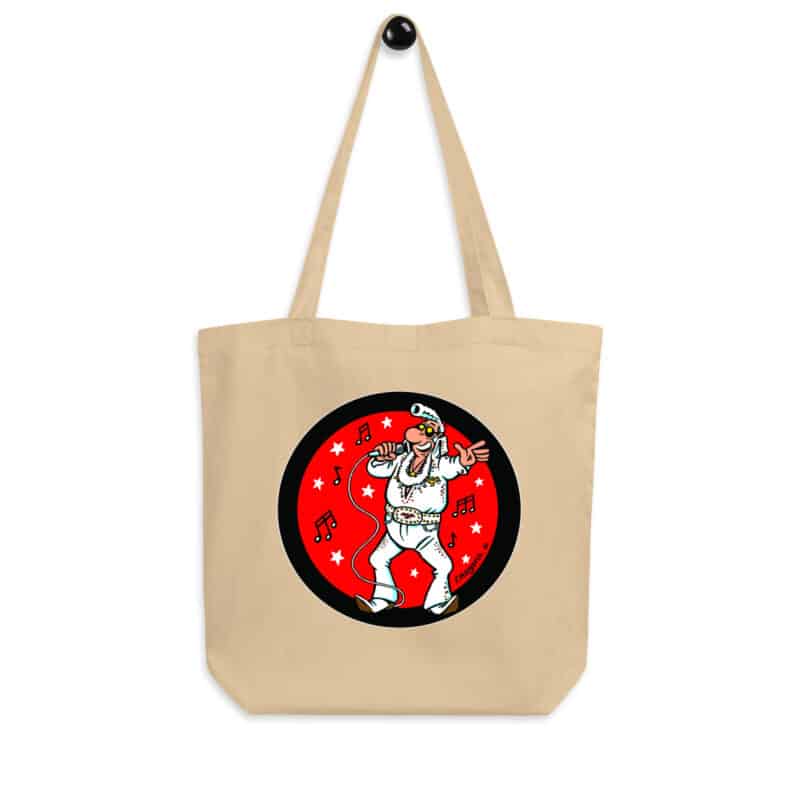 Tote bag beige "Lucien en Elvis Presley", illustration rétro et humoristique de Frank Margerin.