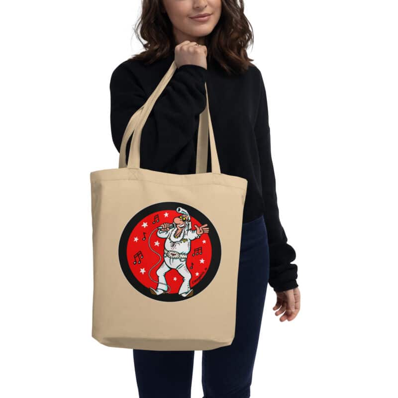 Tote bag beige "Lucien en Elvis Presley", illustration humoristique et rétro signée Frank Margerin.