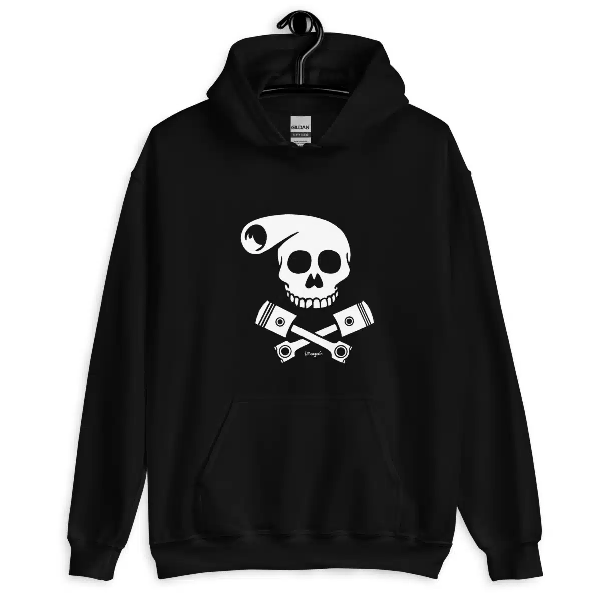 Hoodie noir Lucien Biker Skull avec pistons croisés – Sweat à capuche Univers Margerin